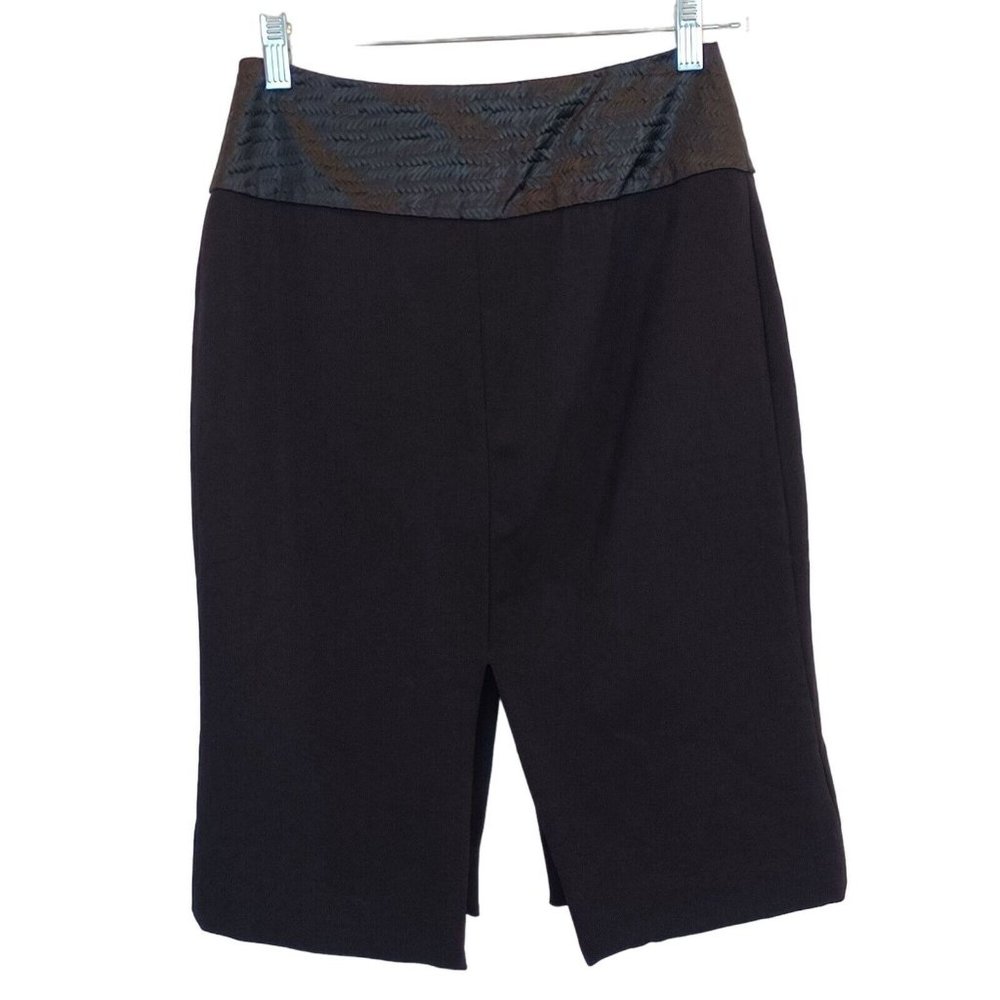 L'AGENCE WMNS Sz 6 Black Front Slit Pencil Skirt Woven Band High Waisted Modern - Picture 2 of 16